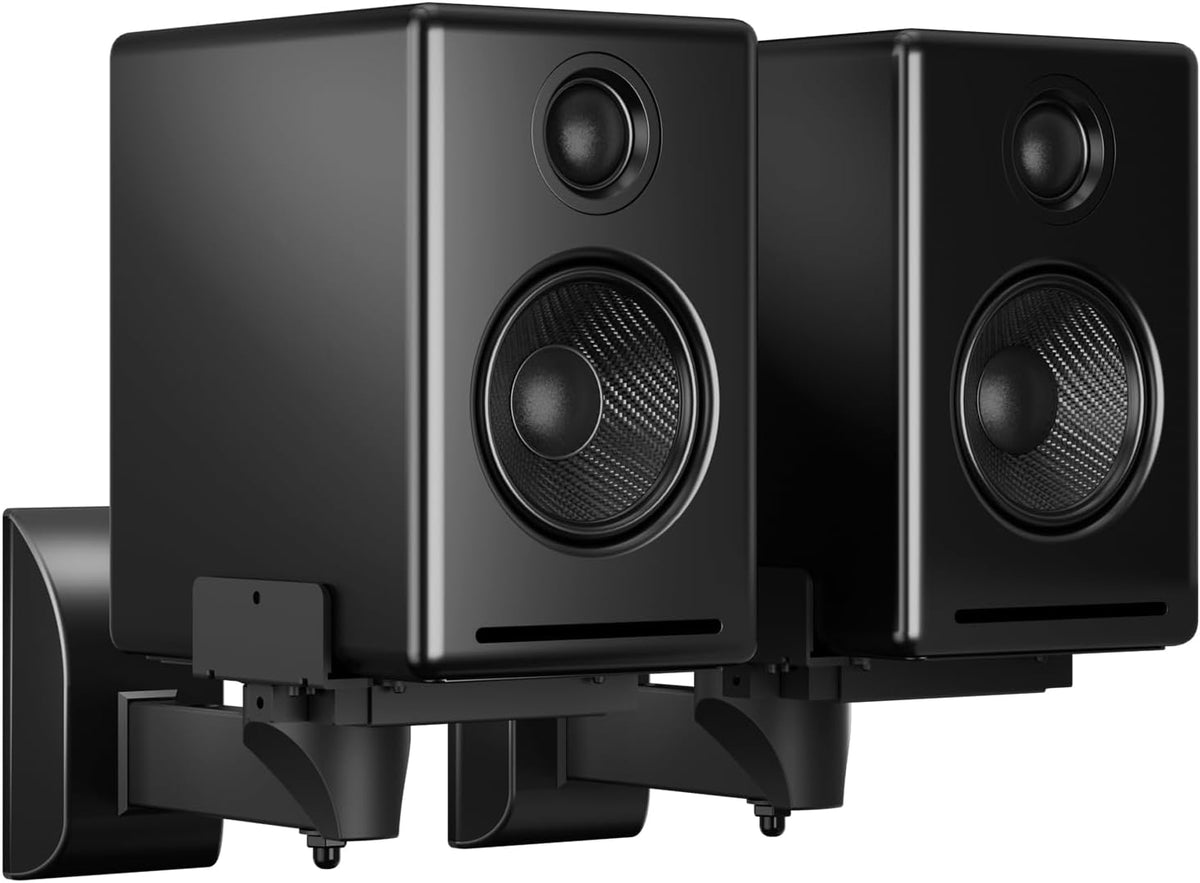 Suptek Speaker Wall Mounts - Dual Speaker Stands for Surround Sound, Universal Bracket, Tilt Swivel Shelves Up to 55lbs (Black, 2 Pack)