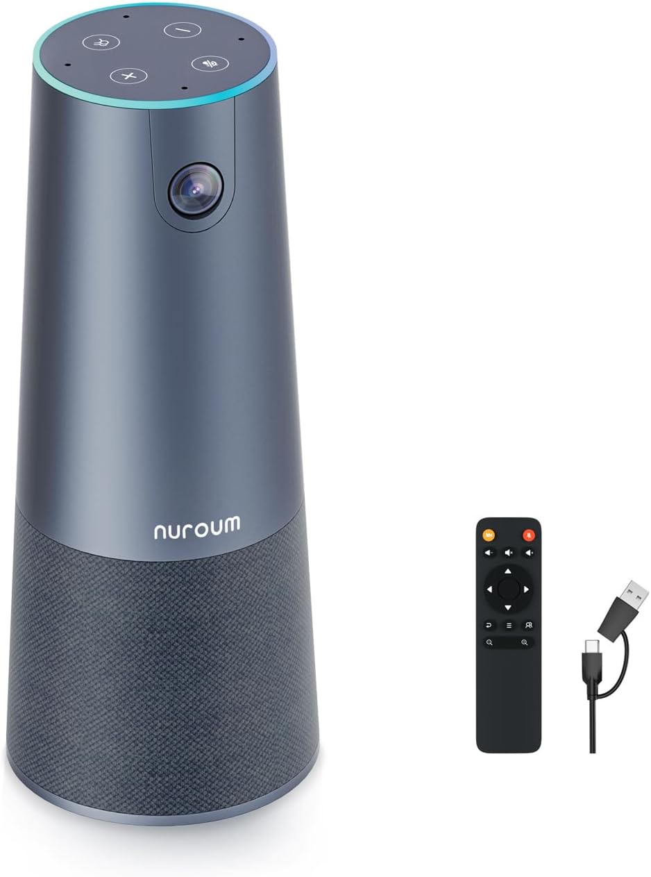 NUROUM C40(2nd Gen) 2K Video Conference Webcam with Microphone and Speaker, 5X Zoom, 4 Noise Cancelling Mics Conference Room Camera, 120°Ultra Wide Angle, 16ft Voice Pickup, for Zoom/Skype/Teams
