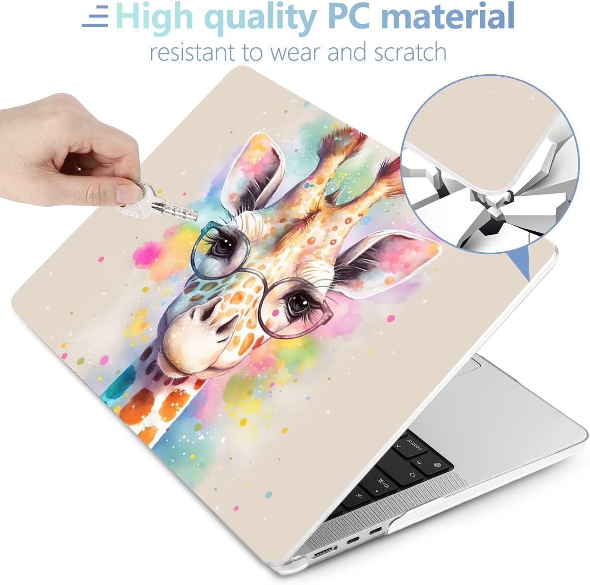 MEEgoodo Case for M4/M3/M2 MacBook Air 13.6 inch 2025 2024 2022, Fit Model A3240/A3113/A2681, Laptop Hard Shell with Keyboard Cover & Screen Protector Compatible with MacBook Air 13 inch, Giraffe