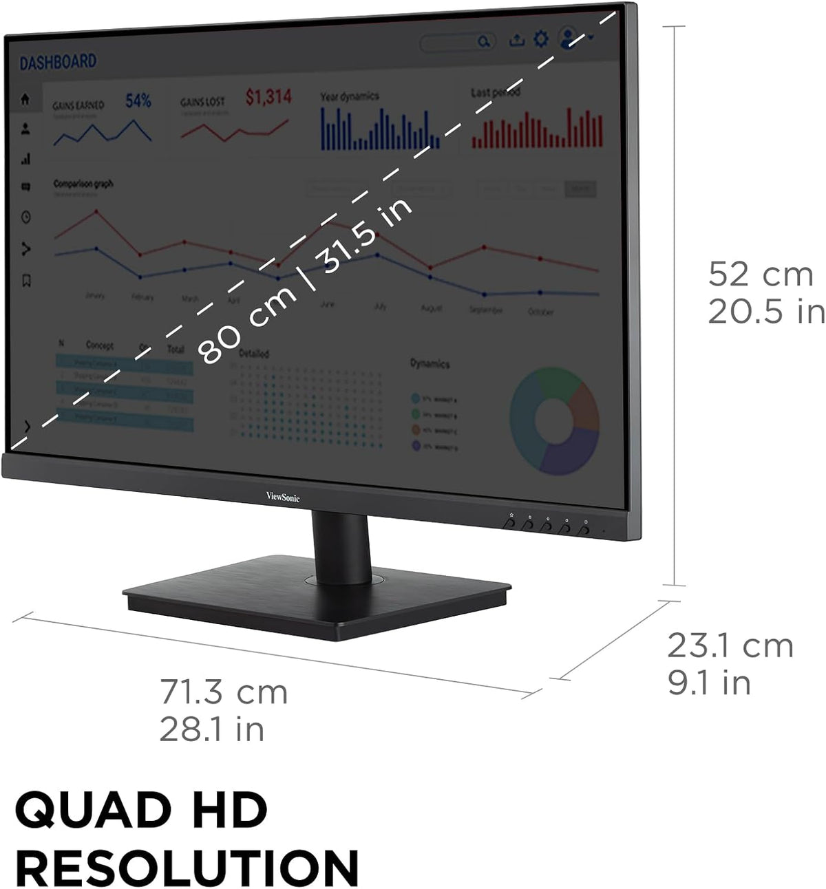ViewSonic VS3225-2K 32 Inch QHD 1440p IPS Monitor with HDMI, DisplayPort, and Variable Refresh Rate for Home and Office