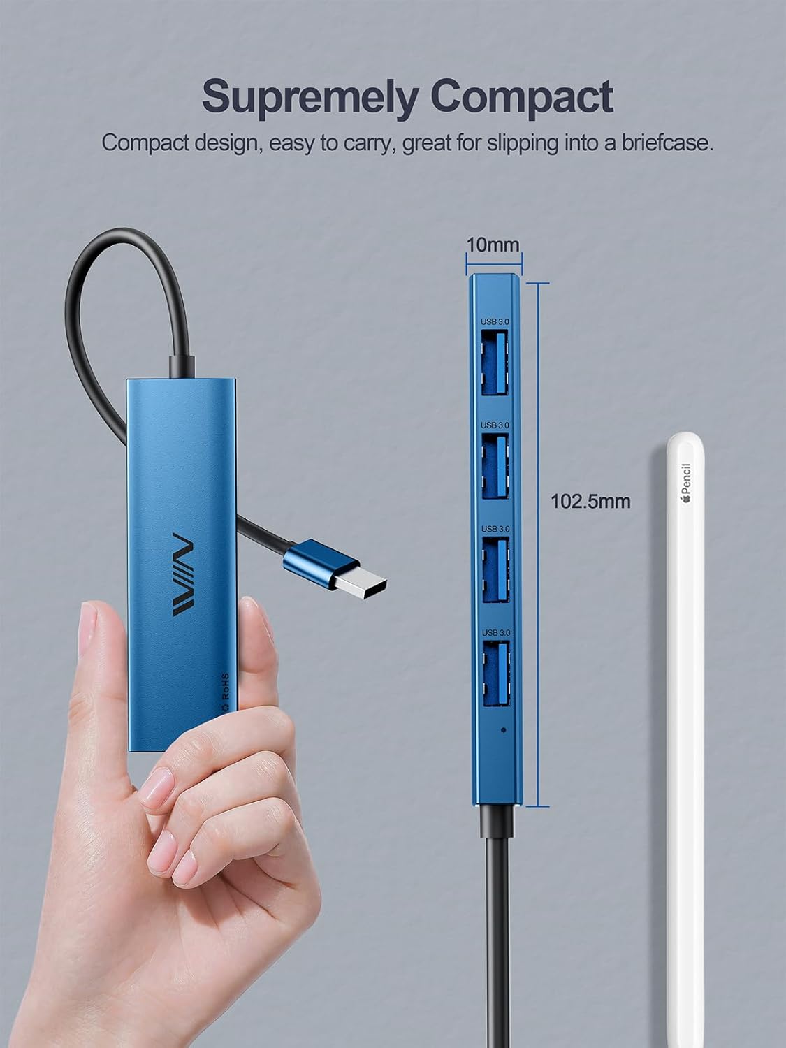 USB 3.0 Hub,4 Port USB Splitter Extender Portable Adapter Multiport Data Hub for Laptop,Xbox, Flash Drive,HDD,Console,Camera,Keyborad,Mouse Windows,Mac OS PC,Not Designed to Charge Devices-Blue