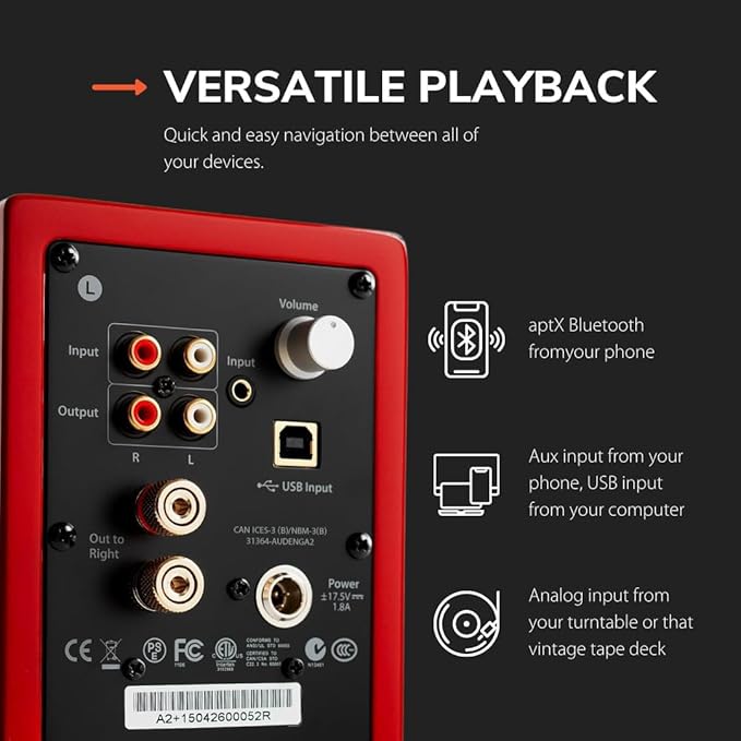 Audioengine A2 Red Computer Speakers with 210W S6 Subwoofer and DS1M Stands