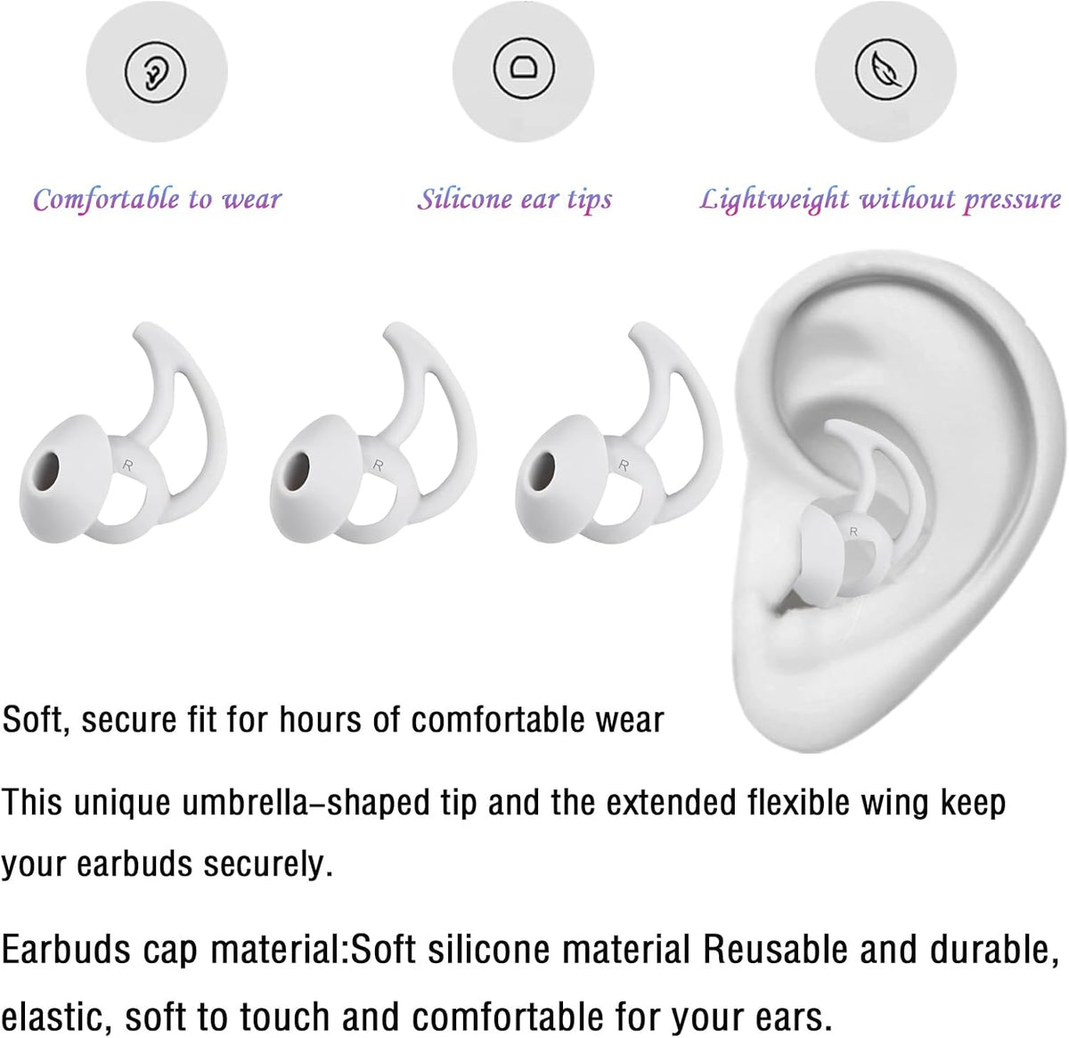 Silicone Ear Tips Replacement Earbud Tips Compatible with Bose Quietcomfort and Sport Headphone Ear Bud Tips Earbud Covers Large 3 Pairs