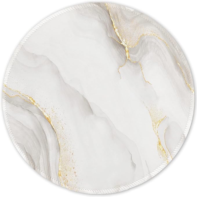 ITNRSIIET Round Mouse Pad with Stitched Edge Premium-Textured Waterproof Non-Slip Rubber Base Desktop Protection Mat Diameter 8.7 inches, White marbling