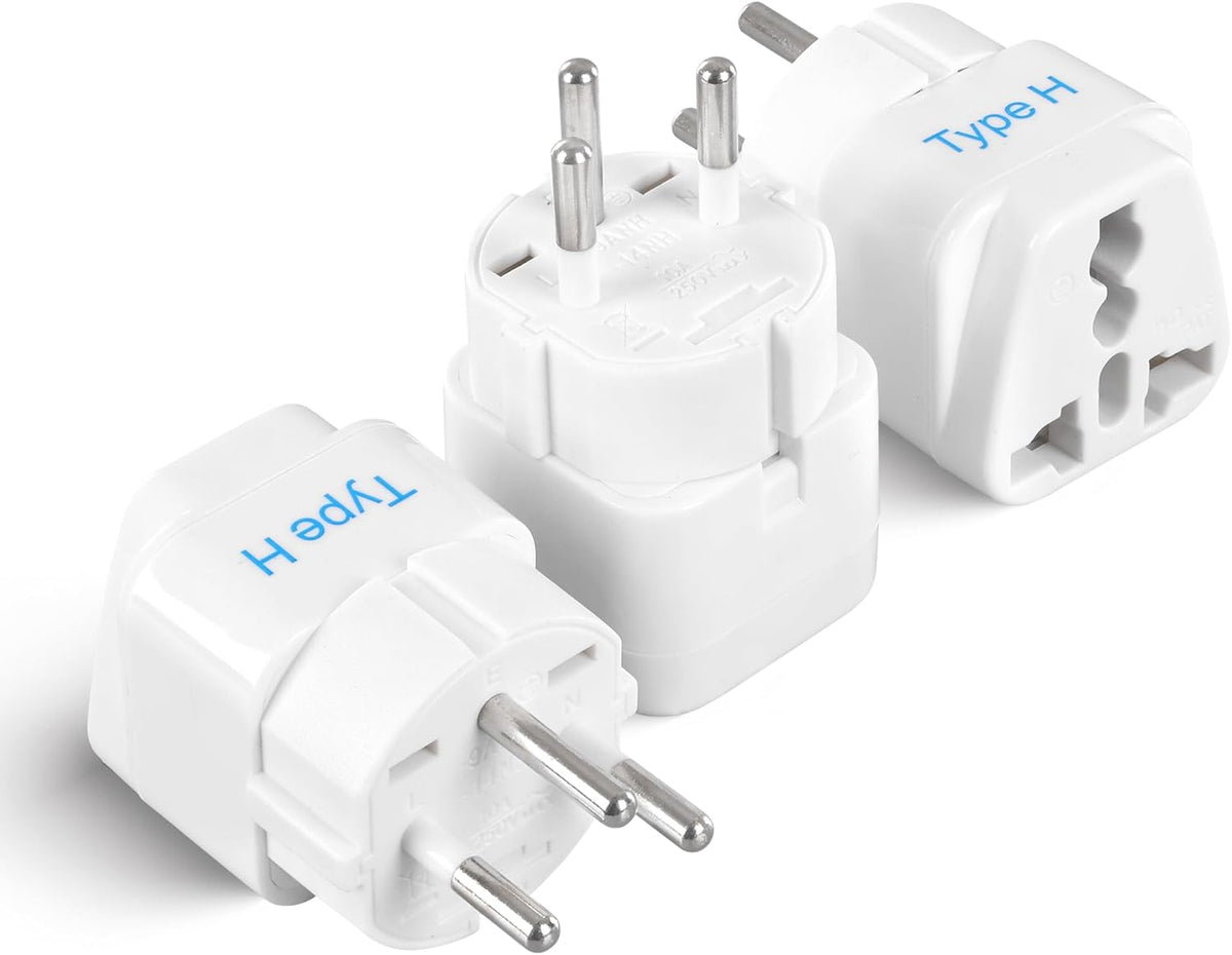 Ceptics Israel Power Adapter Travel Universal Plug,Works in Palestine,Jerusalem,Holy City-Perfect for Charging your Electronic Devices (Type H)- Safe Grounded Connection-3 Pack (GP-14-3PK),White