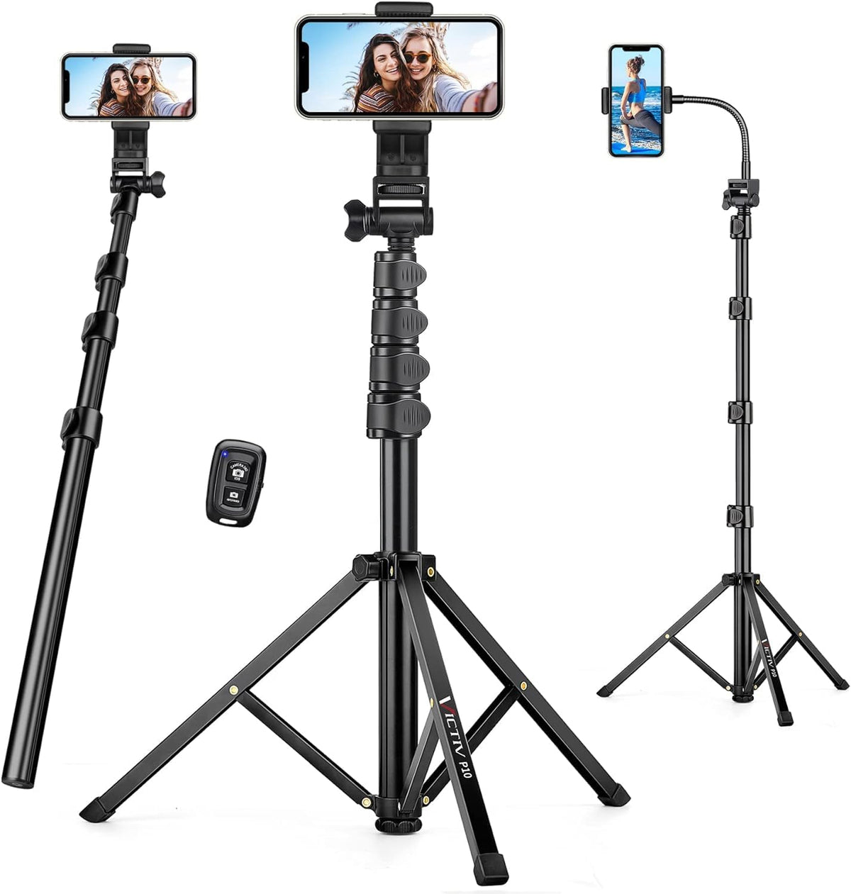 74" Flexible Phone Tripod, Tall Cell Phone Tripod with Adjustable Gooseneck & Remote, Portable Camera Cellphone Stand for Video Recording, Compatible with iPhone Android