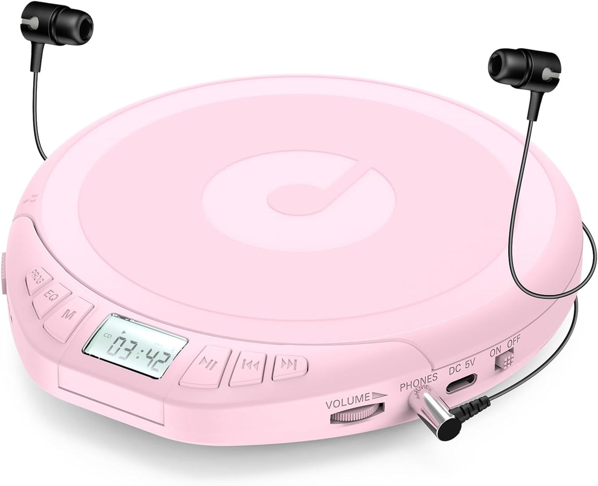 Gueray Dsicman: CD Player Portable CD with Earphones for Car with Anti-Skip Shockproof with LCD Display Support PROG