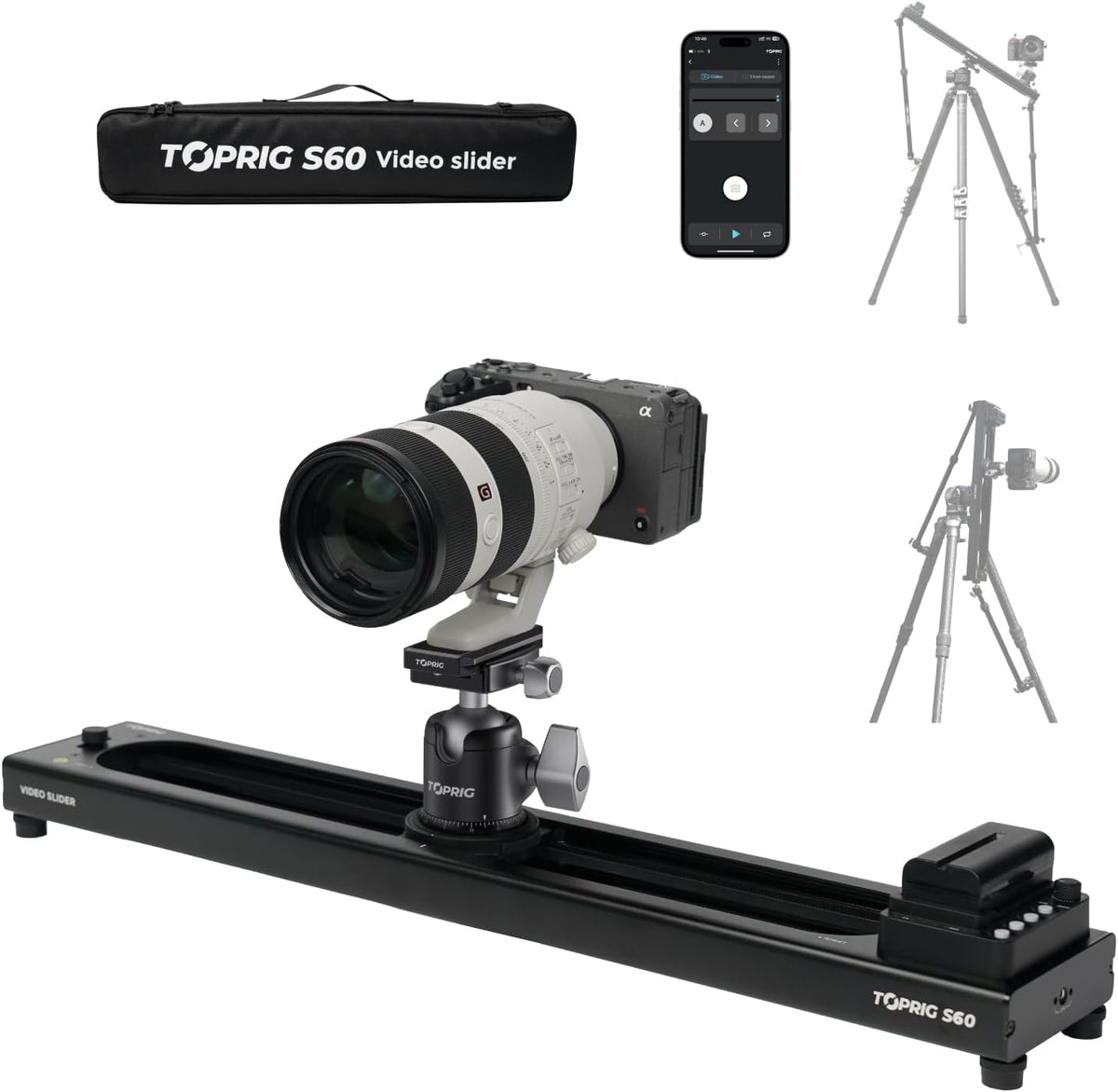 Accsoon Toprig Motorized Camera Slider, 24''/60cm Electric Video Slider with App/Button Control, 120° Panoramic Shooting, Time-Lapse/Loop Mode/Speed Konb, Compatible with DSLR,GoPro,Insta360,Phone