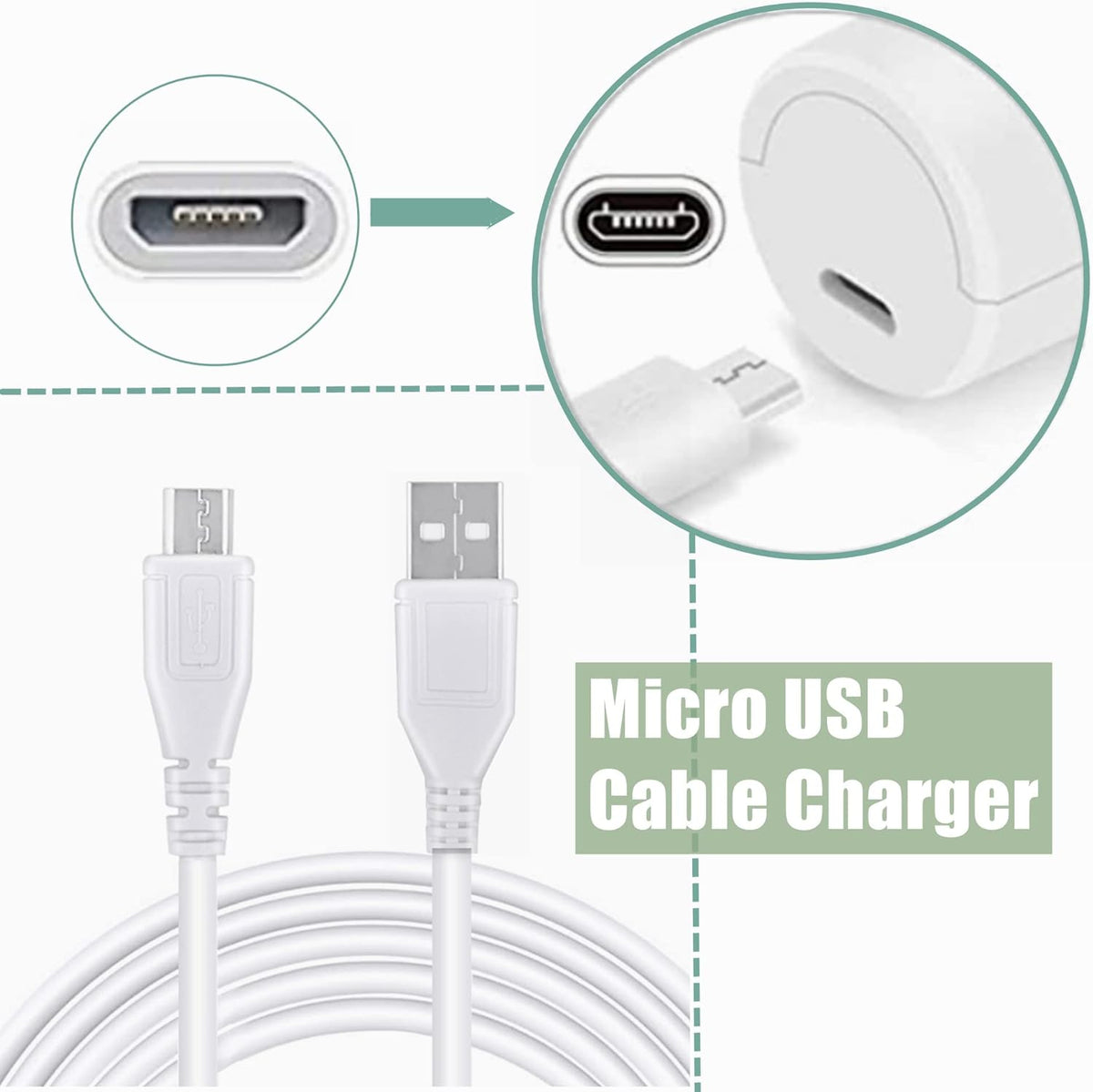 3.3ft S-100 White Micro USB Power Charging Cord Cable Lead Replacement for Sound Oasis White Noise Machine & Speaker