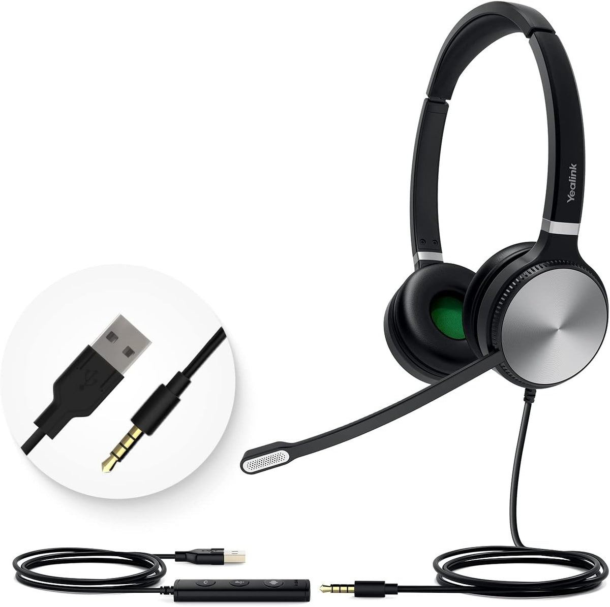 Yealink UH36 Professional USB Headset Wired Headphones for Work Calls and Music, Headset with Noise Cancelling Mic for Computer PC Laptop（UC Compatible, Stereo,3.5mm Jack/USB Connection）