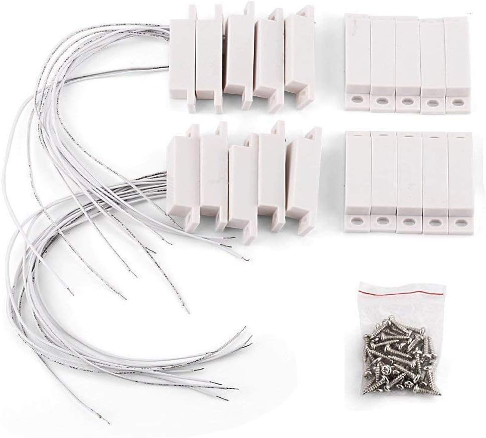 10pcs Max Magnetic Contact Surface Mount Alarm 10W 100V 0.5A for Door Window Security with Lead Wire & 3M Adhesive