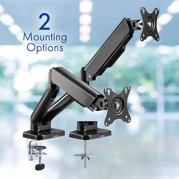 Dual Spring LCD Monitor Arms with USB and Multimedia Ports for: LG 27GP850-B Ultragear Gaming Monitor 27” QHD (2560 x 1440) Nano IPS Display 1ms Response Tim 165Hz Refresh Rate