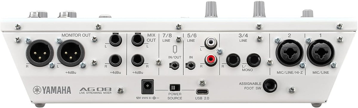 Yamaha AG08 White 8-Channel Live Streaming Loopback Mixer/USB Interface with Steinberg Software Suite