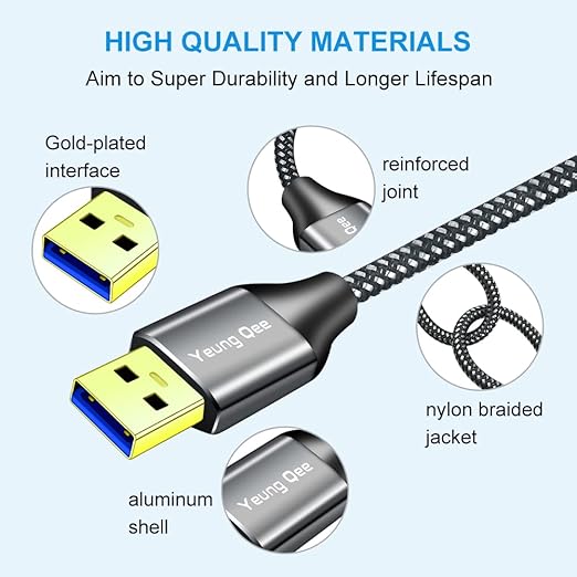 Yeung Qee USB 3.0 A to A Male Cable 3 ft,Super Speed Type A Male to Male Cable USB 3.0 Double End USB Cord for Hard Disk, Cameras,Laptop Cooler, DVD Player and More (3FT/1M)