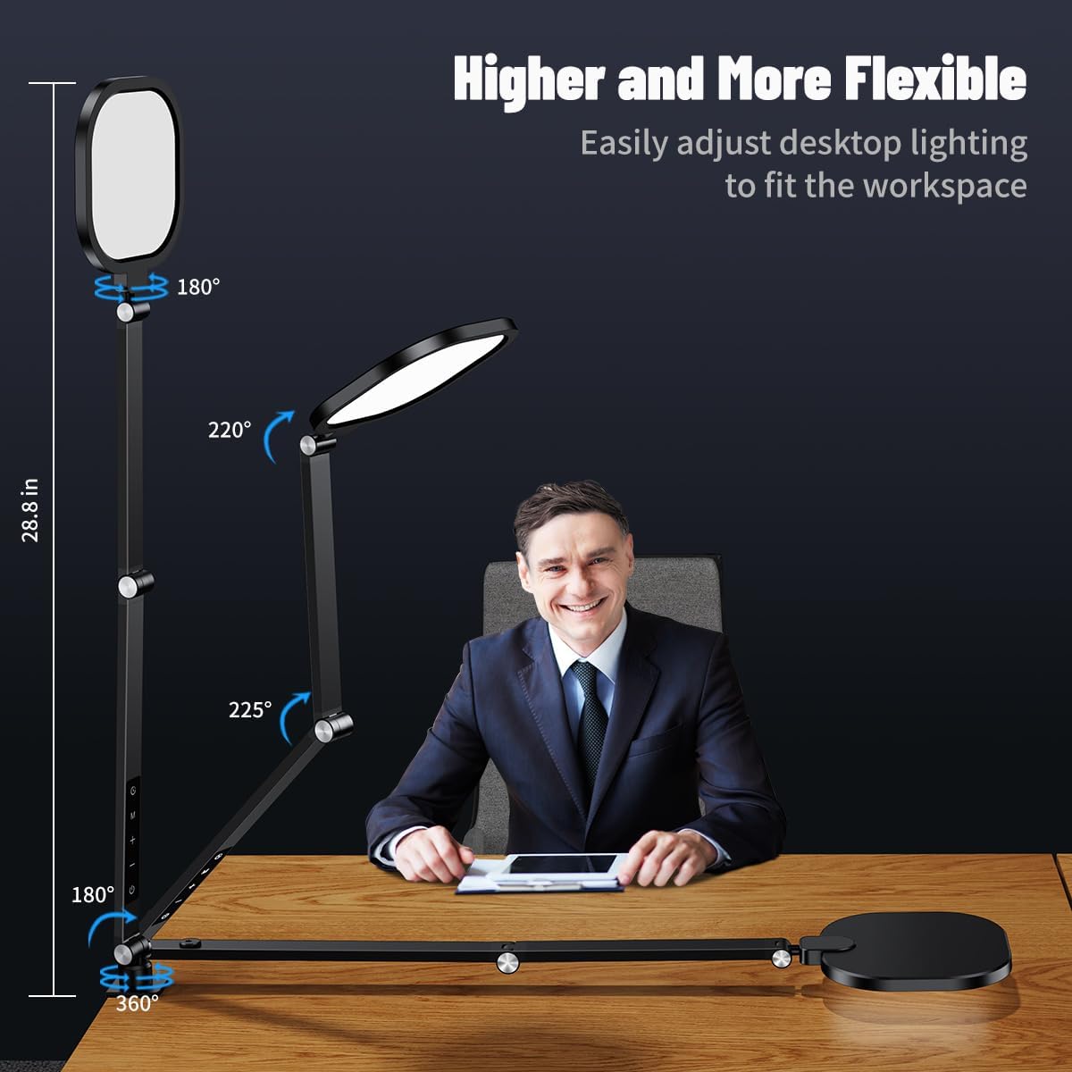 1Pack Video Conference Lighting, Zoom Lighting for Computer with Clamp, 30 Light Modes, Eye-Caring Swing Arm Desk Light with Memory & Timing Func for Home Office, Video Call, Video Conferencing