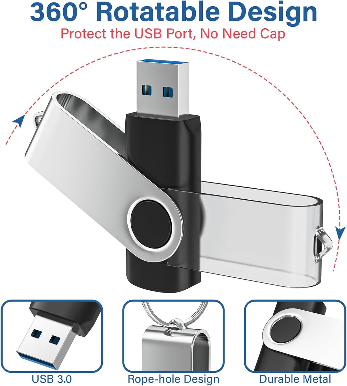 USB Flash Drives 2GB 20 Pack, Wooolken USB 2.0 Thumb Drives with Keychains Memory Stick USB Drive Pendrive for PC Laptop Computer (Black)