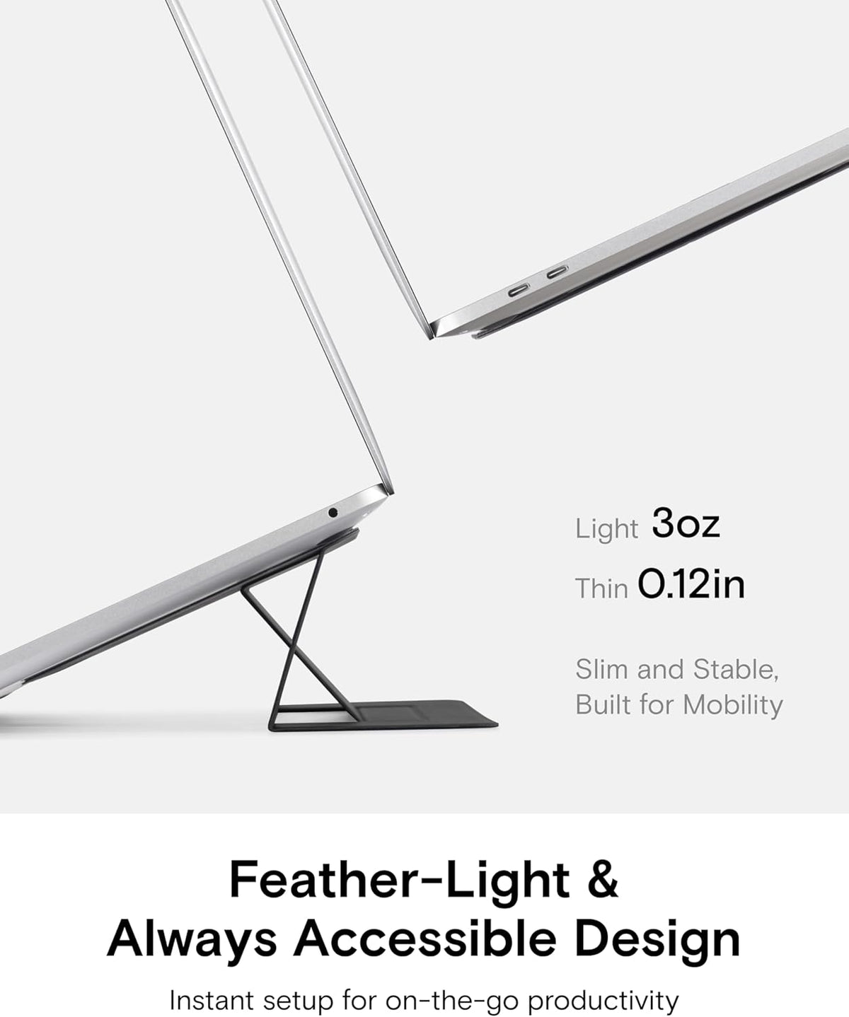 MOFT Laptop Stand for Desk, Adhesive Laptop Stand with 2 Adjustable Viewing Angles, Foldable and Portable Computer Stand Compatible with MacBook Air, MacBook Pro 11"-16", Silver