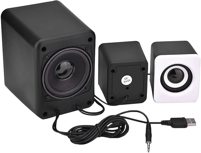 Computer Speaker Mini USB 2.1 Wired Combination Speaker Bass Music Player Subwoofer for Phone Laptop PC for Home Office (Black and White)