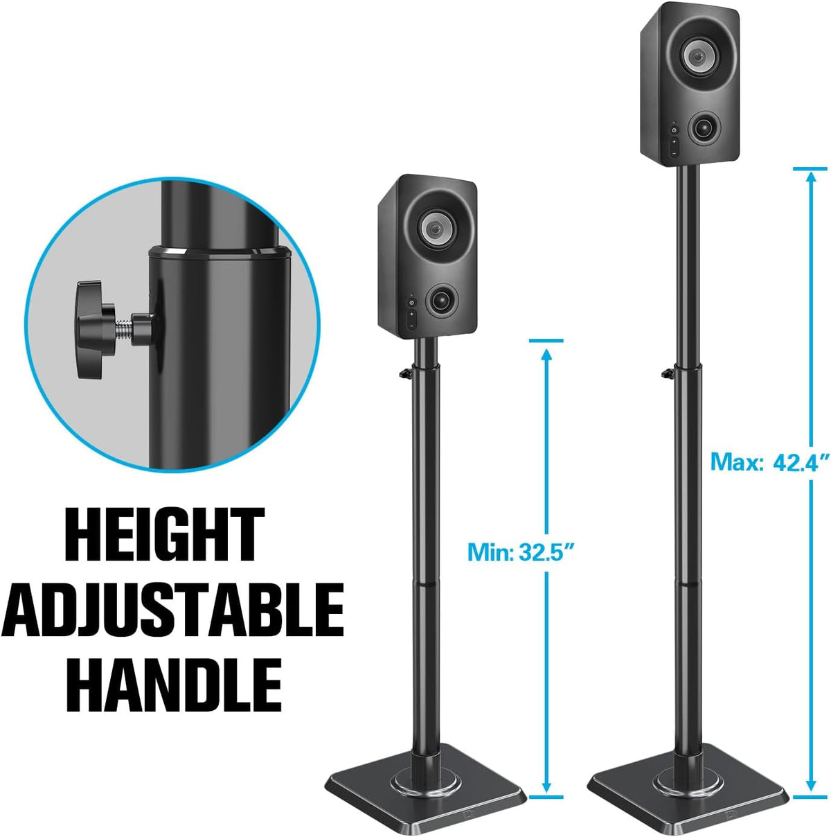 Mounting Dream Speaker Stands - Height Adjustable Speaker Stand for Vizio, Polk, JBL, Sony, Speaker Stands Pair with Wire Management (Holds up to11LBS Per Stand)