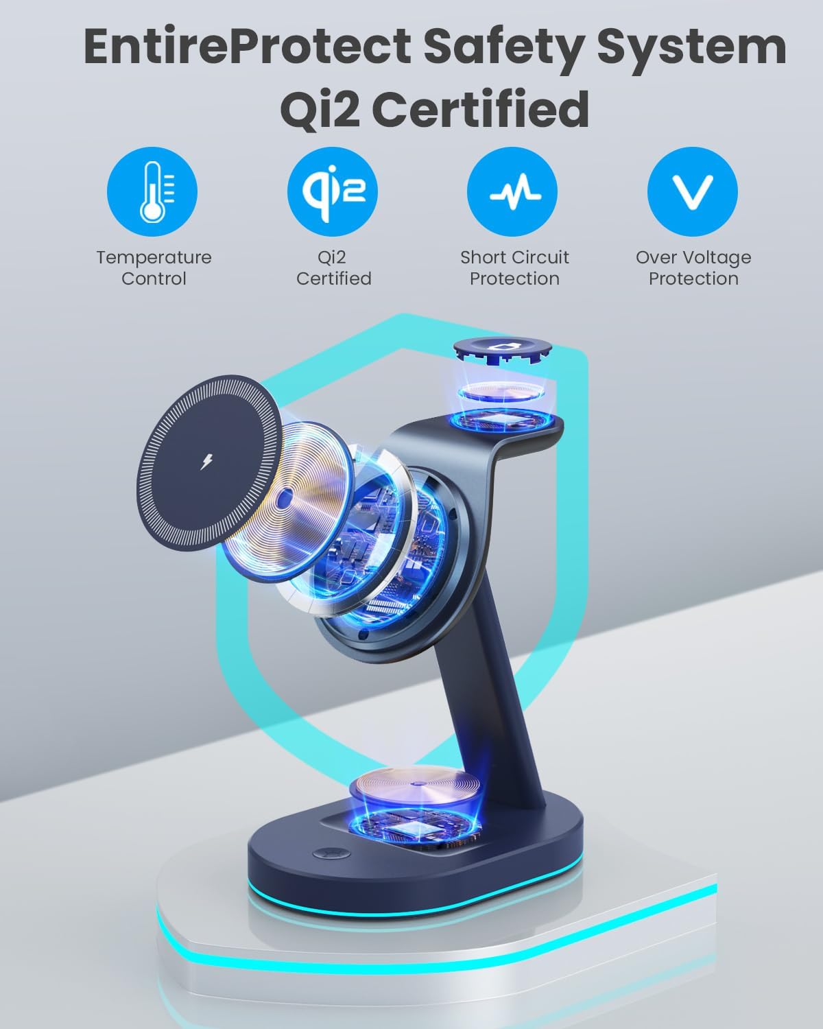 3 in 1 Wireless Charger Charging Station for iPhone,Qi2 Certified 15W Magnetic Charging Stand for Mag-Safe with 30W USB C Adapter&Friendly Night Light for iPhone 16/15/14/13/12,Apple Watch,AirPods