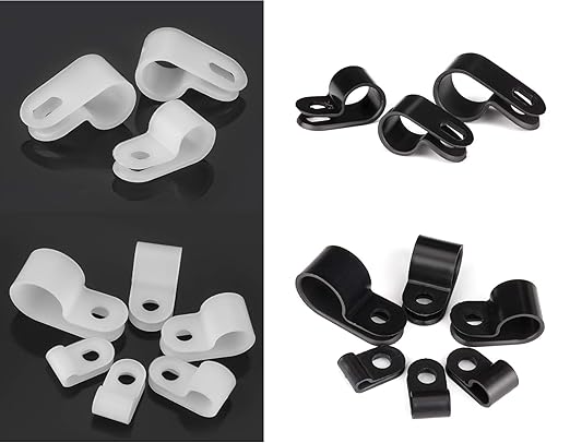 Bigtrans 555 Pcs Nylon Plastic R-Type Wire Clips with Screws 1/4" 5/16" 3/8" 1/2" 3/4" Clamps Fasteners Assortment for Cable Conduit -5 Size -White