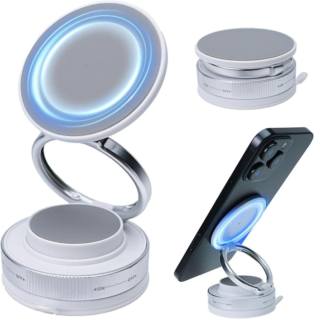 Upgraded 360° Nano Gel Vacuum Magnetic Car Phone Holder Ultra Strong Suction Magnetic Force for MagSafe, iPhone 16 Pro Max, Android - Foldable Retractable Mount for Car/Dashboard/Gym/Mirror(White)