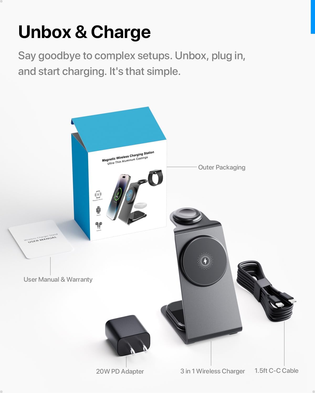 Intoval 3 in 1 Wireless Charging Station for Magsafe, Magnetic Charger for iPhone 16 15 14 13 12 Pro Max, Wireless Charger for Apple Watch 10 Ultra SE 9 8 7 6, for AirPods 4 Pro 2 3 (Desert)