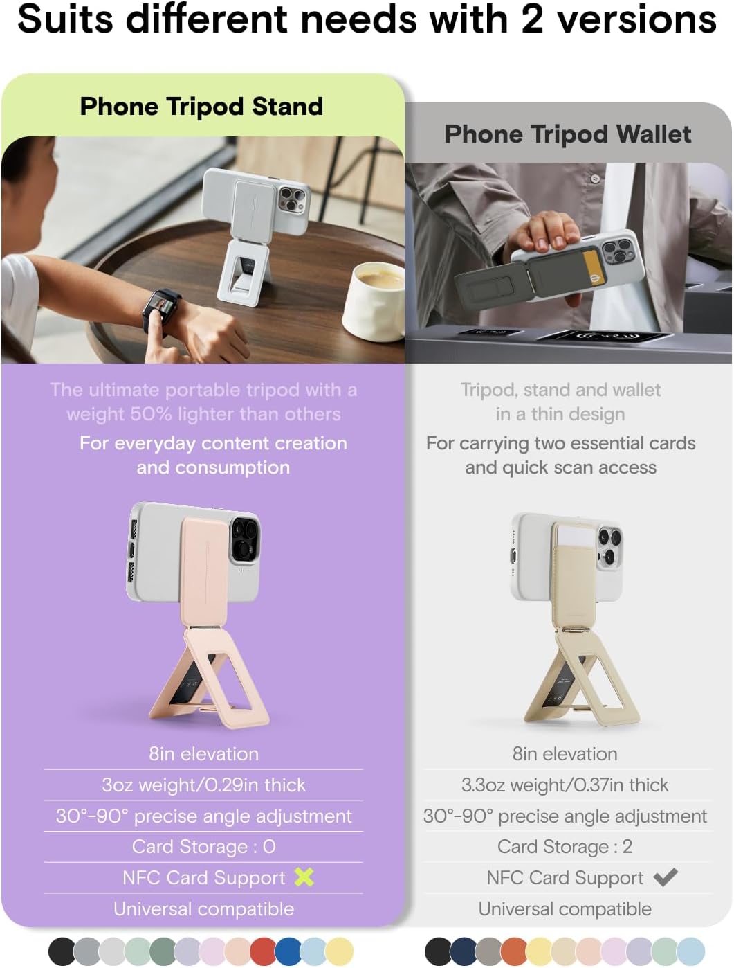 MOFT Phone Tripod Stand Selfie Stick for iPhone, Multi-Angles iPhone Stand, Lightweight & Portable Phone Holder, Strong Magnets, MOVAS Vegan Leather, Travel Essentials, Seafoam (Without Card Slot)