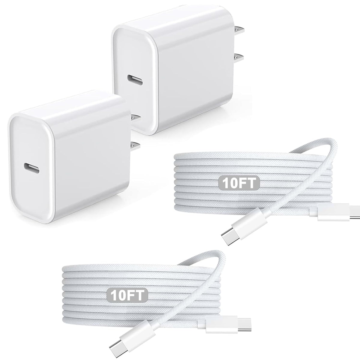 iPhone 16 15 Chargers,2Pack USB C Wall Charger Block Charger Fast Charging with 10FT USBC to C Woven Cable for iPhone 16/16e/16 Pro/16 Pro Max/16 Plus/iPhone 15/15 Pro/15 Pro Max,iPad Pro/Air/Mini