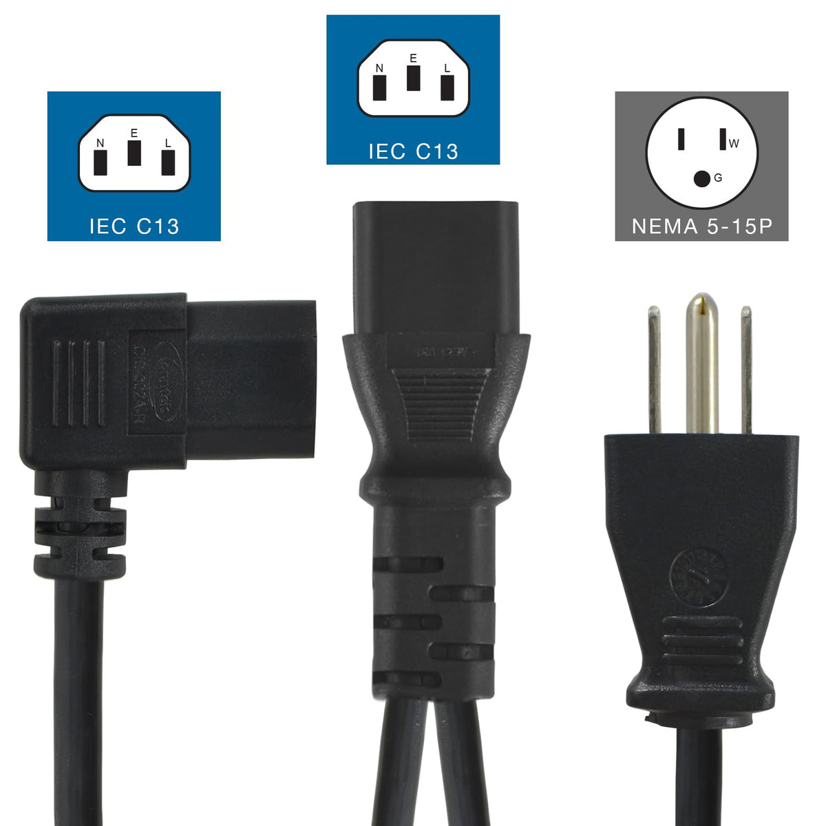 Conntek 6FT+3FT Power Cord Splitter, NEMA 5-15P to Dual IEC C13 (Left-Angle), 10A 125V, AC Power Extension Cable for PDU, UPS, Server, Computer,
