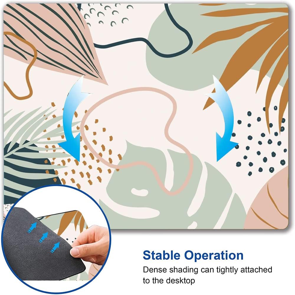 Mouse Pad, Square Mouse Pad, Cute Mouse Mat Waterproof Non-Slip Rubber Base Mouse Pads for Office Laptop, Abstract Leaves