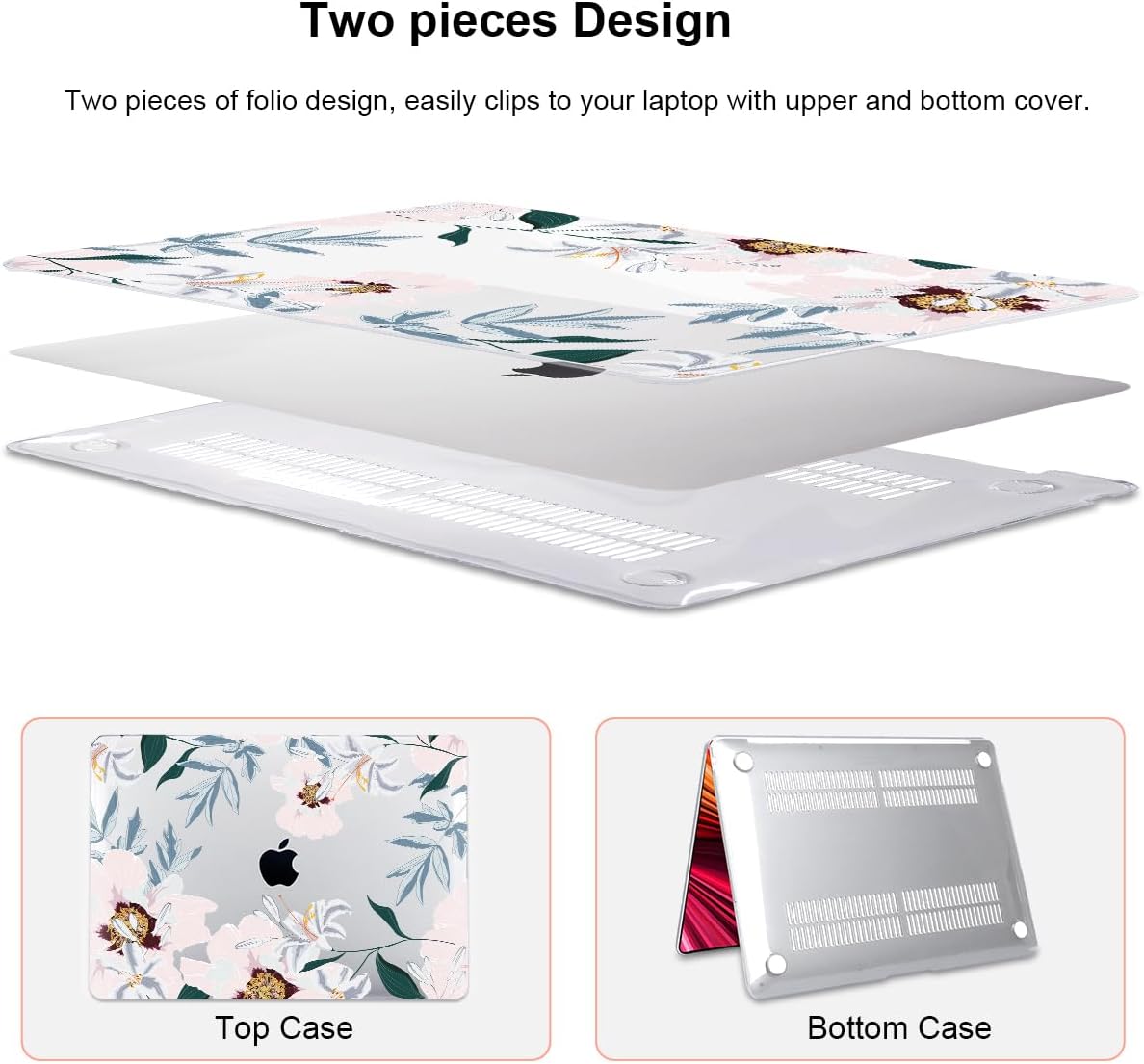for MacBook Pro 13 Inch Case 2022 2021 2020 Release A2338 M2 M1 A2251 A2289, Plastic Hard Shell Case for MacBook Pro 13.3 inch with Touch Bar & Touch ID, Pink Peonies & Lilies