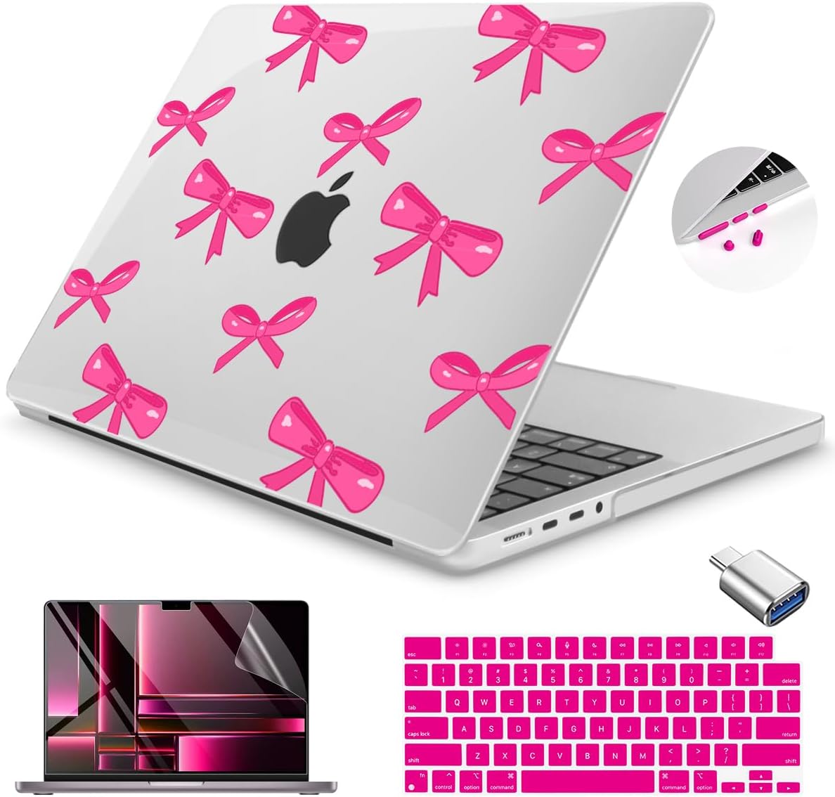 Teryeefi Case for MacBook Pro 14 inch 2024 2023 2021 M4 A3112 A3401 A3185 M3 A2918 A2992 M2 A2779 M1 A2442, Hard Shell Cover + Keyboard Cover for 14 inch MacBook Pro, Bows-A