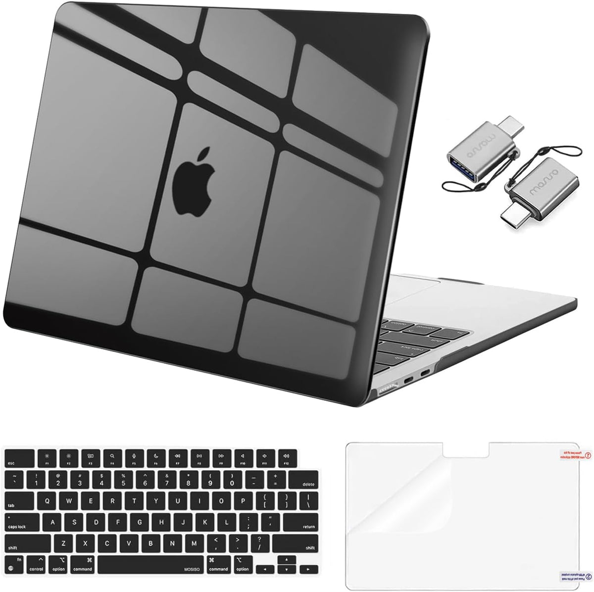 MOSISO Compatible with MacBook Air 13 inch Case 2025 2024 2023 2022 M4 A3240 M3 A3113 M2 A2681, Plastic Hard Shell&Keyboard Cover&Screen Film&Type C for MacBook Air 13.6 inch Case, Smoke Black