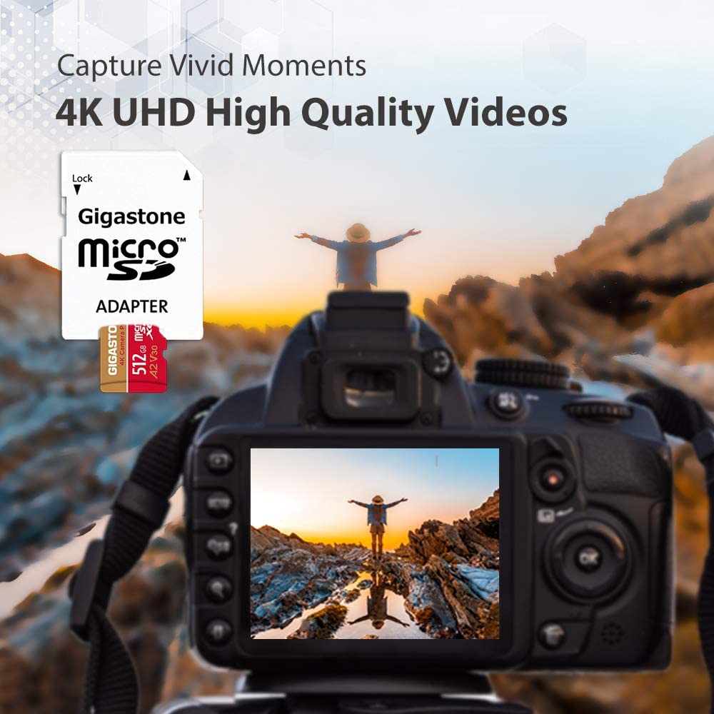 ?5-Years Data Recovery? GIGASTONE 512GB Micro SD Card, 4K Camera Pro, A2 V30 for Smartphone, Gopro, Action Cams, 4K UHD Video Recording, R/W up to
