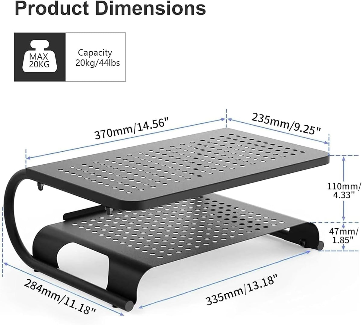 suptek Double-Deck Desk Monitor Stand Riser for Computer,Laptop,Printer, Notebook and All Flat Screen Display with Vented Metal Platform and 4 Inches Height Underneath Storage (MST002)
