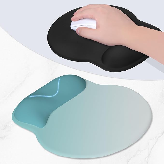 ITNRSIIET Ergonomic Mouse Pad with Wider Memory Foam Wrist Rest +17%, Curved Cushion Reduces Pressure 20%, Pain Relief, Non-Slip, Smooth, Cute Color Desk Accessory, 9.85 x 9 inch, Light Green Gradient