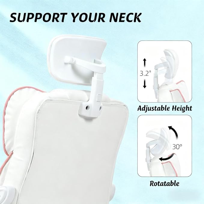 Big and Tall Ergonomic Gaming Office Desk Chair with Footrest &amp Headrest PU Leather Video Game Chairs with Armrests Height Adjustable 360° Swivel Computer Chair for Home Office (White)