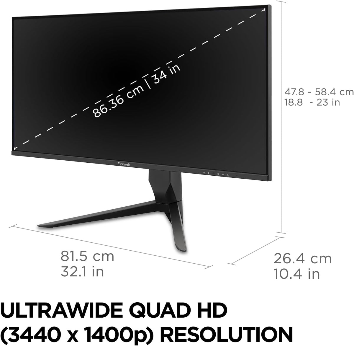 ViewSonic VX3418-2K 34 Inch 21:9 1440p 1ms 165Hz Gaming Monitor with FreeSync Premium, Eye Care, HDMI, DisplayPort and USB