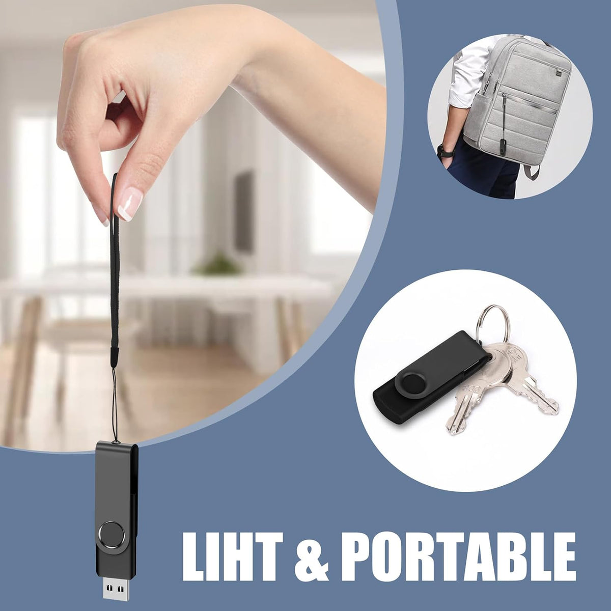 EASTBULL 8GB USB Flash Drive Bulk Thumb Drives 50 Pack with Lanyards USB 2.0 Memory Sticks Zip Drive Pen Drive for Storage and Backup Black 50PCS 8GB