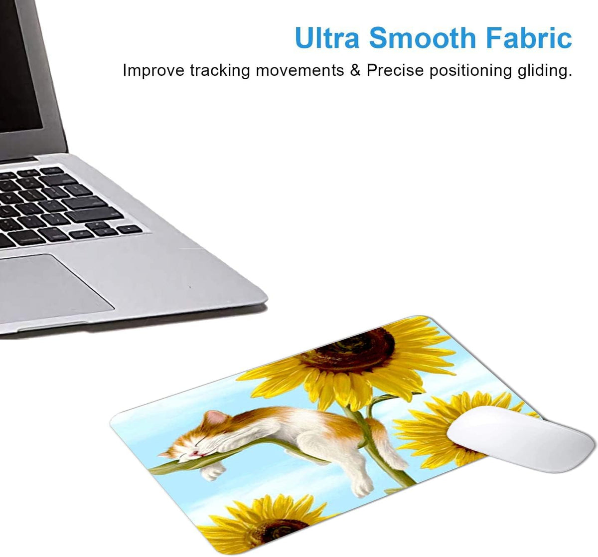 Cats and Sunflowers Mouse Pad Non-Slip Rubber Base Gaming MousePads for Computers Laptop Office,Cute Mouse Pads with Designs for Women,9.5"x7.9"x0.12" Inch(240mm x 200mm x 3mm)