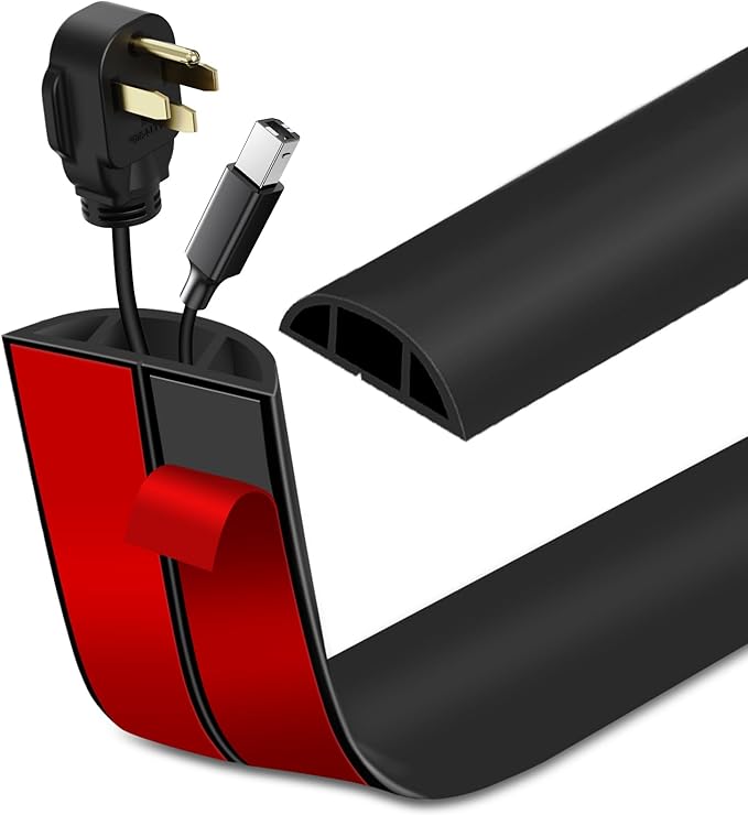 Floor Cord Cover Self Adhesive Cord Hider Floor Extension Cord Covers for Floor Power Cord Protector Cable Management Prevent Cable Trips Cable Cavity 0.47" W x 0.27" H (Black, 3.3Ft)