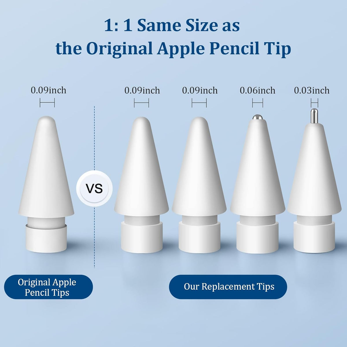 Upgraded Replacement Tips for Apple Pencil 2nd Generation/1st Gen/USB-C & Apple Pencil Pro - Metal Apple Pen Nibs Accessories for iPad Pro Pencil (4 Pack)