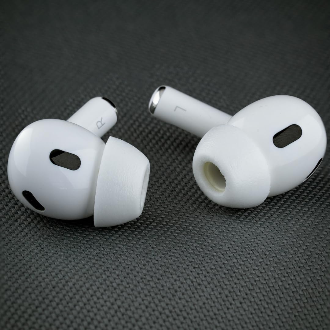Comply TrueGrip MAX | Premium Memory Foam Replacement Earbud Tips for Apple AirPods Pro 1 & 2 | Long Lasting Comfort, Extreme Durability, Secure Fit, Superior Noise Isolation| White (Medium) (1 Pair)