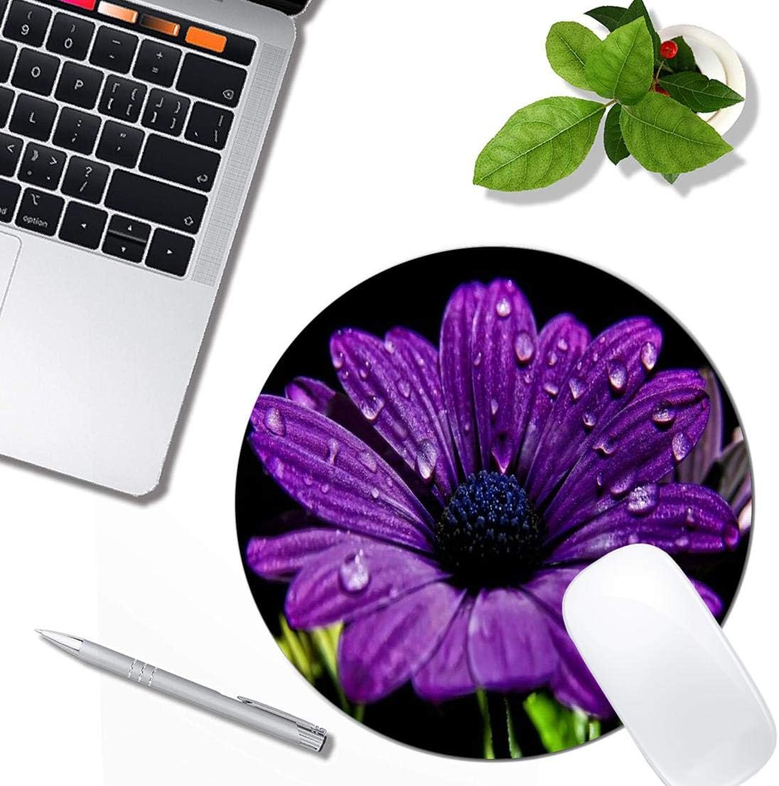 Purple Flower Mouse Pad Round Non-Slip Rubber Mousepad Laptop Office Computer Decor Cute Desk Accessories Customized Design Mouse Pad