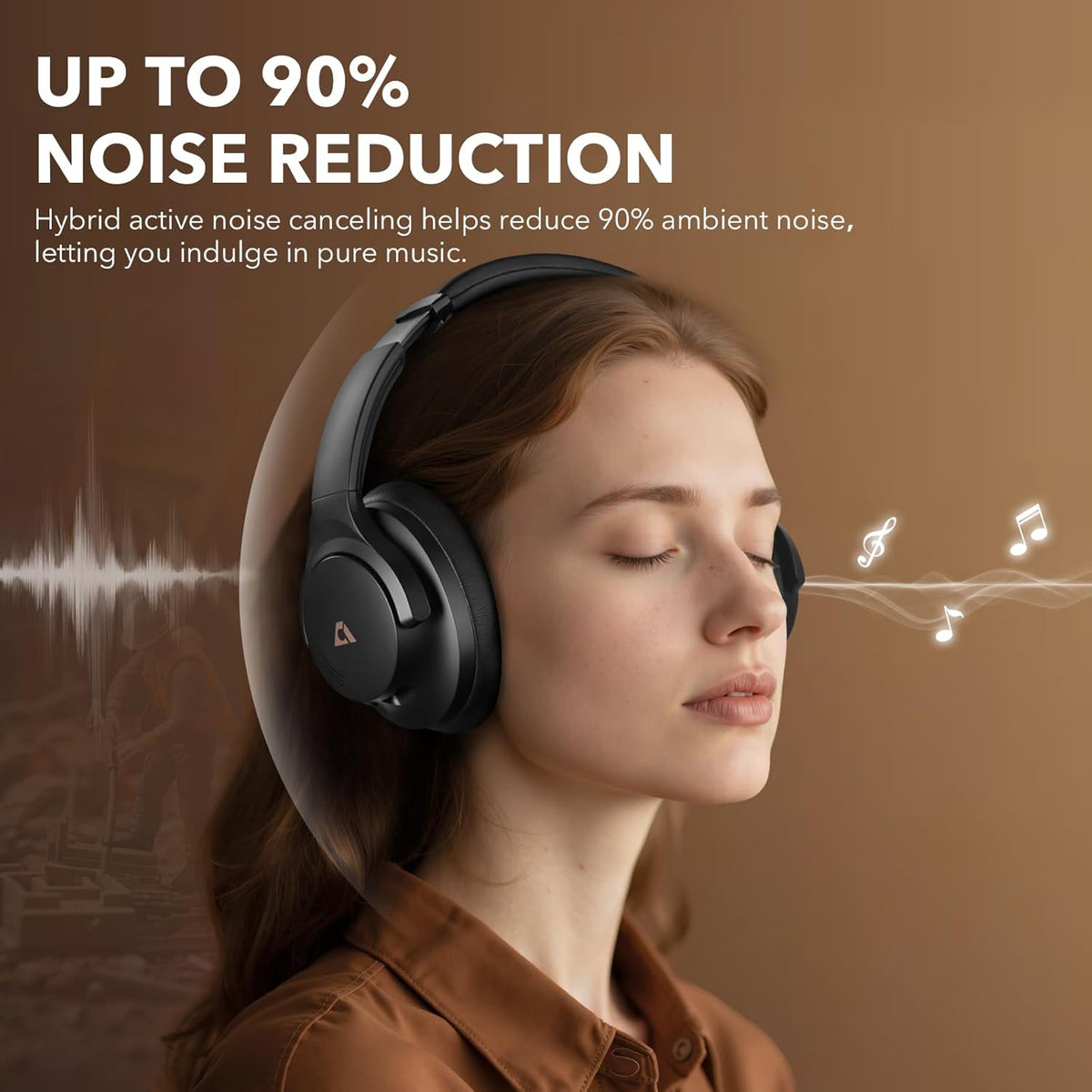 1Mii Y8 Active Noise Cancelling Headphones, Wireless Headphones Over Ear Bluetooth 5.3, LDAC Hi-Res Audio,75H Playtime with Transparent Mode for Work/Travel/Home/Office-Black