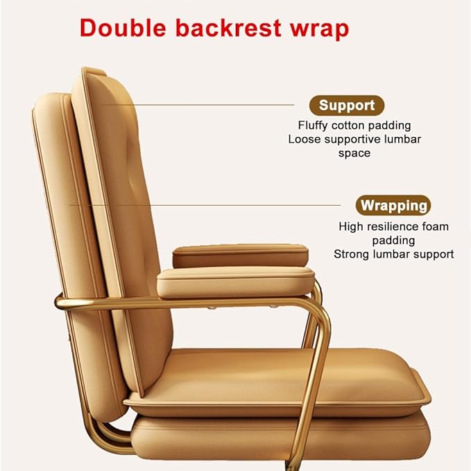 YCKEGEW High Back Executive Office Chair Leather Armrest with Tilting BackrestComputer Desk Chair for Home Work and StudyGaming Chair with Wheels(OrangeGold Legs)