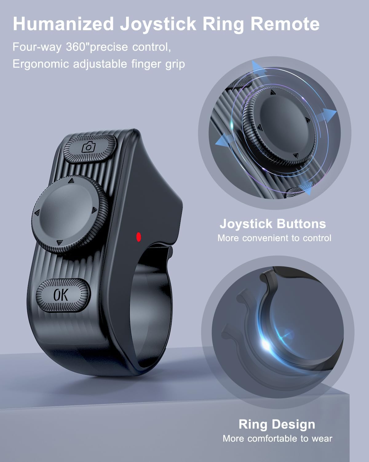 TikTok Scrolling Ring Remote Control, Camera Shutter Remote, Wireless Bluetooth Scrolling Ring for iPhone, iPad, iOS, Android - Graphite Black