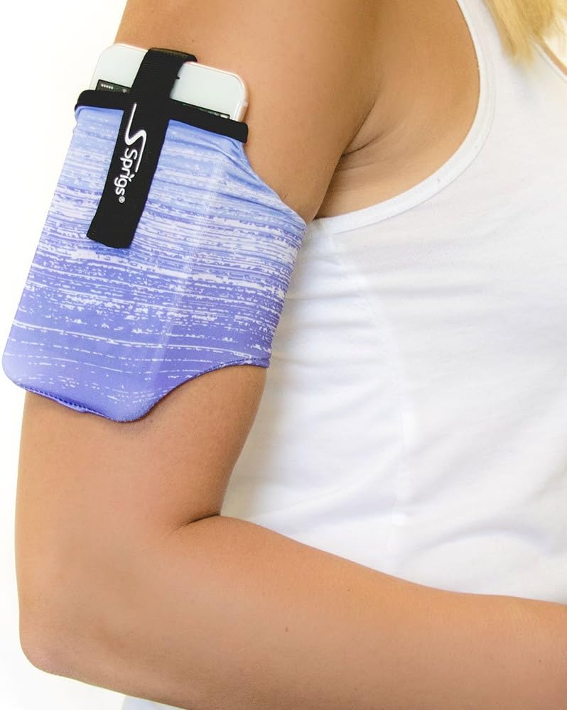 Sprigs Phone Armband Sleeve for iPhone 14, 13, 12, 11, X Galaxy Z, S22, S21, S20 Google Pixel 7, 6, 5. The Lightest & Most Comfortable Running Armband, Stretches to Fit All Phones with Case for Women & Men