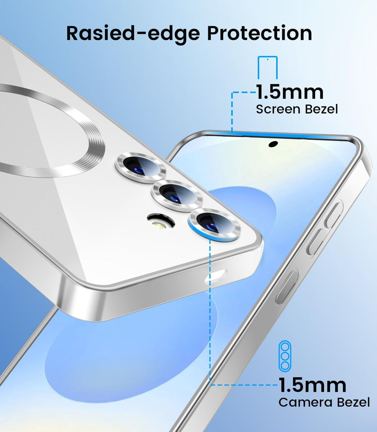 Slim Thin for Samsung Galaxy S25 Plus Case, Compatible with MagSafe, Built-in Camera Lens Protector, Shockproof Protective Phone Case, Soft Electroplated Clear Cover, Silver